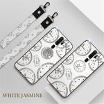 For OPPO A11 / A9 (2020) Fashion Clock Pattern Rhinestone Mobile Phone Shell with Bracket / Hand Rope / Lanyard(White)