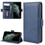 For iPhone 11 Pro Max Double Buckle Crazy Horse Business Mobile Phone Holster with Card Wallet Bracket Function(Blue)
