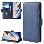 For OnePlus 7 Double Buckle Crazy Horse Business Mobile Phone Holster with Card Wallet Bracket Function(Blue)