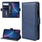 For iPhone XR Double Buckle Crazy Horse Business Mobile Phone Holster with Card Wallet Bracket Function(Blue)