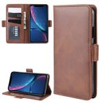 For iPhone XR Double Buckle Crazy Horse Business Mobile Phone Holster with Card Wallet Bracket Function(Brown)