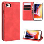 For iPhone SE 2022 / SE 2020 / 8 / 7 Retro-skin Business Magnetic Suction Leather Case with Purse-Bracket-Chuck(Red)