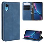 For iPhone XR Retro-skin Business Magnetic Suction Leather Case with Purse-Bracket-Chuck(Dark Blue)