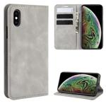 For iPhone XS Max  Retro-skin Business Magnetic Suction Leather Case with Purse-Bracket-Chuck(Grey)