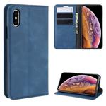 For iPhone XS Retro-skin Business Magnetic Suction Leather Case with Purse-Bracket-Chuck(Dark Blue)
