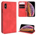 For iPhone XS Retro-skin Business Magnetic Suction Leather Case with Purse-Bracket-Chuck(Red)