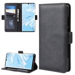 For Huawei P30 Pro Double Buckle Crazy Horse Business Mobile Phone Holster with Card Wallet Bracket Function(Black)