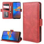 For MOTO E6 Plus Double Buckle Crazy Horse Business Mobile Phone Holster with Card Wallet Bracket Function(Red)