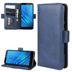 For MOTO E6 Double Buckle Crazy Horse Business Mobile Phone Holster with Card Wallet Bracket Function(Blue)