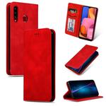For Galaxy A20S Retro Skin Feel Business Magnetic Horizontal Flip Leather Case(Red)