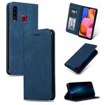 For Galaxy A20S Retro Skin Feel Business Magnetic Horizontal Flip Leather Case(Navy Blue)