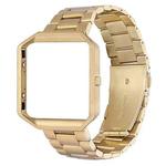 For Fitbit Blaze Metal Frame Butterfly Buckle Three Beads Stainless Steel Metal Watch Band(gold)