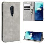 For OnePlus 7T Pro Retro-skin Business Magnetic Suction Leather Case with Purse-Bracket-Chuck(Grey)
