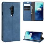 For OnePlus 7T Pro Retro-skin Business Magnetic Suction Leather Case with Purse-Bracket-Chuck(Dark Blue)
