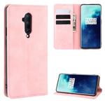 For OnePlus 7T Pro Retro-skin Business Magnetic Suction Leather Case with Purse-Bracket-Chuck(Pink)