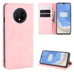 For OnePlus 7T Retro-skin Business Magnetic Suction Leather Case with Purse-Bracket-Chuck(Pink)