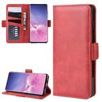 For Galaxy S10 Double Buckle Crazy Horse Business Mobile Phone Holster with Card Wallet Bracket Function(Red)