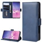 For Galaxy S10 Double Buckle Crazy Horse Business Mobile Phone Holster with Card Wallet Bracket Function(Blue)