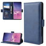 For Galaxy S10 Plus Double Buckle Crazy Horse Business Mobile Phone Holster with Card Wallet Bracket Function(Blue)