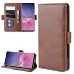 For Galaxy S10 Plus Double Buckle Crazy Horse Business Mobile Phone Holster with Card Wallet Bracket Function(Brown)