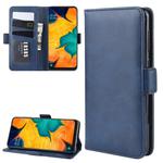 For Galaxy A30/A20 Double Buckle Crazy Horse Business Mobile Phone Holster with Card Wallet Bracket Function(Blue)