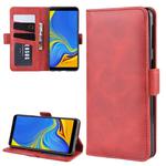 For Galaxy A7 2018 Double Buckle Crazy Horse Business Mobile Phone Holster with Card Wallet Bracket Function(Red)