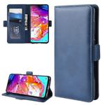 For Galaxy A70 Double Buckle Crazy Horse Business Mobile Phone Holster with Card Wallet Bracket Function(Blue)