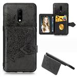 For OnePlus 7 Mandala Embossed Magnetic Cloth PU + TPU + PC Case with Holder & Card Slots & Wallet & Photo Frame & Strap(Black)