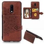 For OnePlus 7 Mandala Embossed Magnetic Cloth PU + TPU + PC Case with Holder & Card Slots & Wallet & Photo Frame & Strap(Brown)