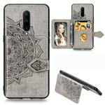 For OnePlus 7 Pro Mandala Embossed Magnetic Cloth PU + TPU + PC Case with Holder & Card Slots & Wallet & Photo Frame & Strap(Gray)