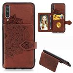 For Xiaomi Mi CC9e Mandala Embossed Magnetic Cloth PU + TPU + PC Case with Holder & Card Slots & Wallet & Photo Frame & Strap(Brown)