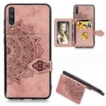 For Xiaomi Mi 9 Mandala Embossed Magnetic Cloth PU + TPU + PC Case with Holder & Card Slots & Wallet & Photo Frame & Strap(Rose Gold)