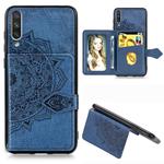 For Xiaomi Mi 9 Mandala Embossed Magnetic Cloth PU + TPU + PC Case with Holder & Card Slots & Wallet & Photo Frame & Strap(Blue)