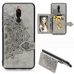 For Xiaomi Redmi 8 Mandala Embossed Magnetic Cloth PU + TPU + PC Case with Holder & Card Slots & Wallet & Photo Frame & Strap(Gray)