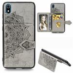 For Xiaomi Redmi 7A Mandala Embossed Magnetic Cloth PU + TPU + PC Case with Holder & Card Slots & Wallet & Photo Frame & Strap(Gray)