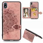 For Xiaomi Redmi 7A Mandala Embossed Magnetic Cloth PU + TPU + PC Case with Holder & Card Slots & Wallet & Photo Frame & Strap(Rose Gold)