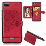 For Xiaomi Redmi 6A Mandala Embossed Magnetic Cloth PU + TPU + PC Case with Holder & Card Slots & Wallet & Photo Frame & Strap(Red)