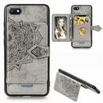 For Xiaomi Redmi 6A Mandala Embossed Magnetic Cloth PU + TPU + PC Case with Holder & Card Slots & Wallet & Photo Frame & Strap(Gray)