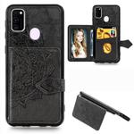 For Galaxy M30s Mandala Embossed Magnetic Cloth PU + TPU + PC Case with Holder & Card Slots & Wallet & Photo Frame & Strap(Black)