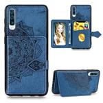 For Galaxy A70 Mandala Embossed Magnetic Cloth PU + TPU + PC Case with Holder & Card Slots & Wallet & Photo Frame & Strap(Blue)