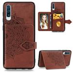 For Galaxy A50 Mandala Embossed Magnetic Cloth PU + TPU + PC Case with Holder & Card Slots & Wallet & Photo Frame & Strap(Brown)