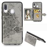 For Galaxy A40 Mandala Mandala Embossed Magnetic Cloth PU + TPU + PC Case with Holder & Card Slots & Wallet & Photo Frame & Strap(Gray)