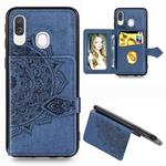 For Galaxy A40 Mandala Mandala Embossed Magnetic Cloth PU + TPU + PC Case with Holder & Card Slots & Wallet & Photo Frame & Strap(Blue)