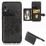 For Galaxy A30 Mandala Mandala Embossed Magnetic Cloth PU + TPU + PC Case with Holder & Card Slots & Wallet & Photo Frame & Strap(Black)