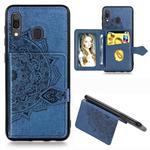 For Galaxy A30 Mandala Embossed Magnetic Cloth PU + TPU + PC Case with Holder & Card Slots & Wallet & Photo Frame & Strap(Blue)
