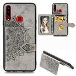 For Galaxy A20s Mandala Embossed Magnetic Cloth PU + TPU + PC Case with Holder & Card Slots & Wallet & Photo Frame & Strap(Gray)