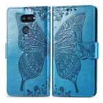 For LG K40S Butterfly Love Flower Embossed Horizontal Flip Leather Case with Bracket / Card Slot / Wallet / Lanyard(Blue)