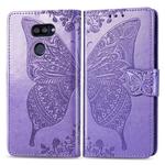 For LG K40S Butterfly Love Flower Embossed Horizontal Flip Leather Case with Bracket / Card Slot / Wallet / Lanyard(Light Purple)