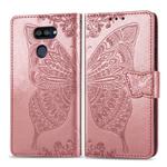 For LG K40S Butterfly Love Flower Embossed Horizontal Flip Leather Case with Bracket / Card Slot / Wallet / Lanyard(Rose Gold)