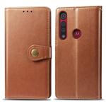 For Motorola Moto G8 Play Retro Solid Color Leather Buckle Phone Case with Lanyard & Photo Frame & Card Slot & Wallet & Stand Function(Brown)